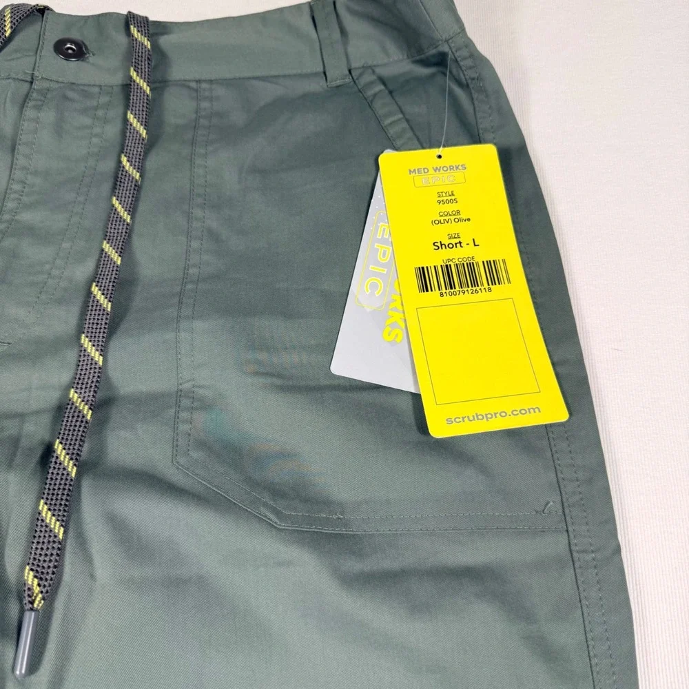 Med Works Epic Cargo Scrub Pants Large Short Olive Green Stretch 9500S